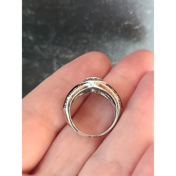 925 Sterling Abalone Shell Marcasite & Enamel Statement Ring, Size US 4.75 - Picture 7 of 10